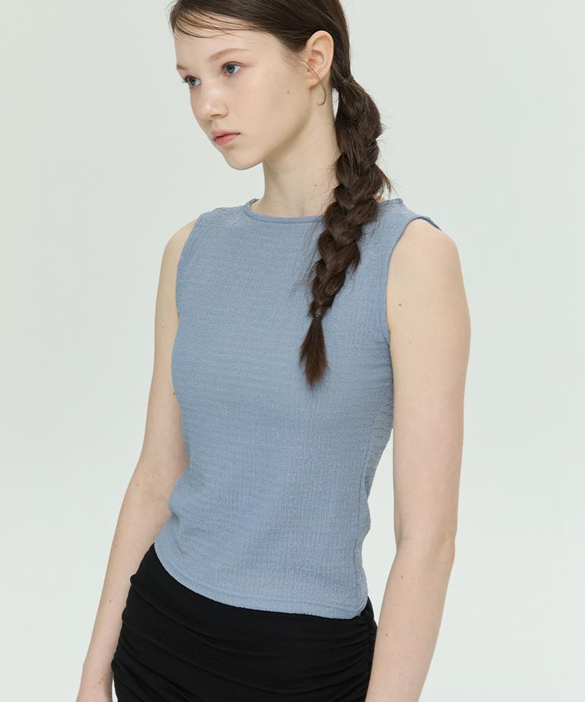 Lomaentinueo Boat Neck Slim Sleeveless Top (Blue)