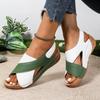 Sandali da donna con zeppa a contrasto e tacco alto, scarpe casual a punta aperta con suola spessa, comodi sandali con cinturino alla caviglia