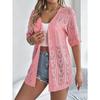 Spring Summer Hollow Out Short Sleeved Knitted Cardigan Sweater Vacation Casual Simple Women Sunscreen Long Shirt Solid Color Women's Clothing