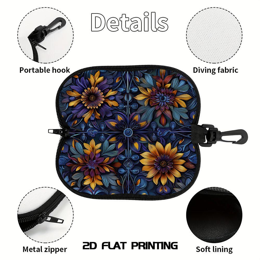 Vintage Botanical Floral Print Sunglasses Case, Decorative Retro Flower Pattern Eyewear Pouch, Protective Zipper Glasses Container for Women Travel