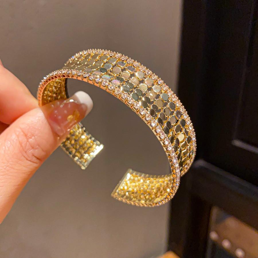 Geometric Zircon Round Multilayer Open Cuff Bracelet For Fashion Women