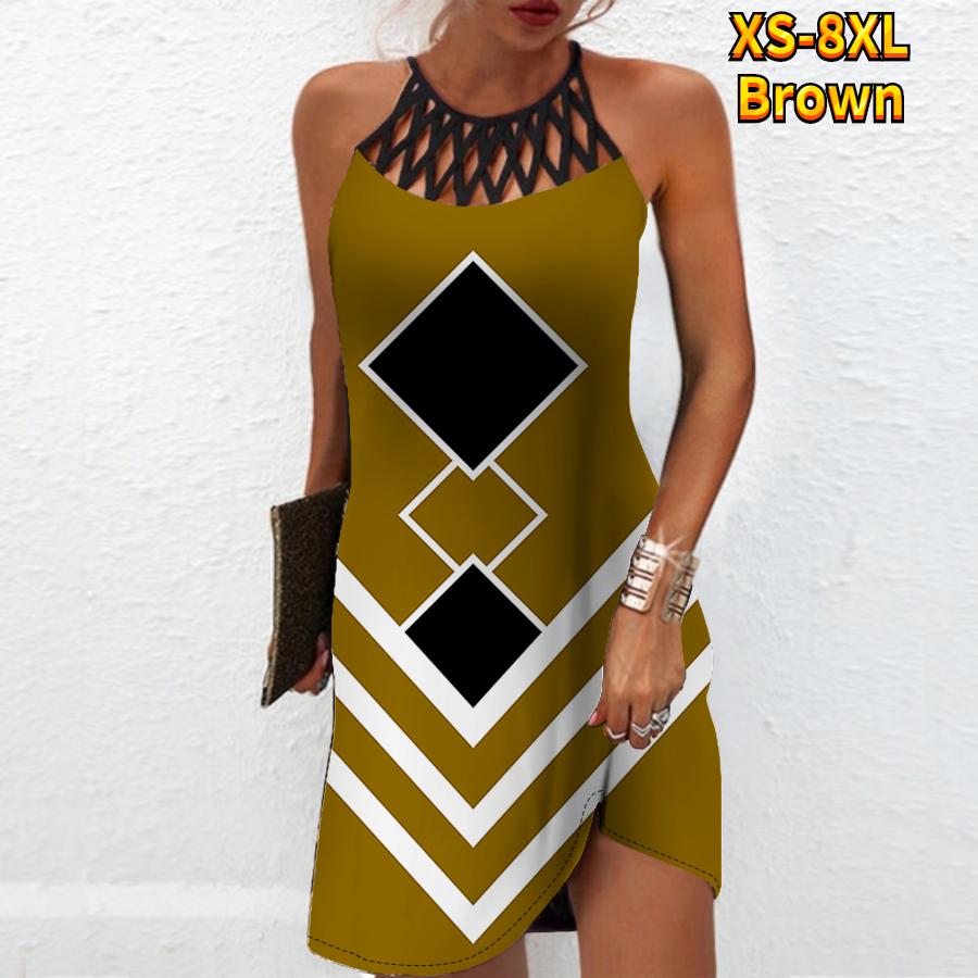 

Летнее модное сексуальное платье без рукавов, мягкое повседневное платье с 3D ромбическим узором и принтом, платье на бретельках без рукавов, летнее платье на подтяжках S коричневый