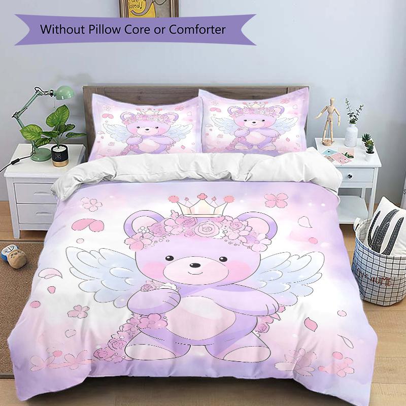 

3pcs Purple Bear Pattern Bedding Three-Piece Set (No Fillings), Soft and Comfortable M089 135x200cm