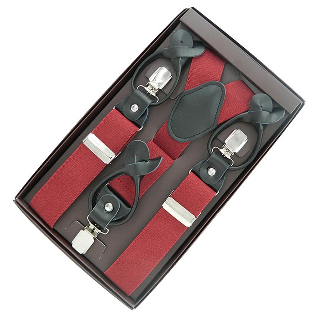 

Men s 6-Clip Suspenders with Buttons, Adjustable Elastic PU Leather Braces for Jeans, Trousers, Wedding, Office