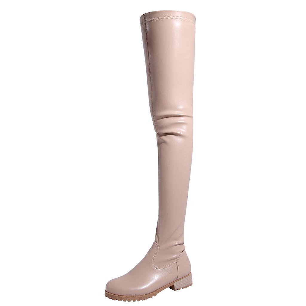 2026 Frühjahr und Herbst Mode Damen Europäische und Amerikanische Überknielange Stiefel mit Seitenreißverschluss und niedrigem Absatz
