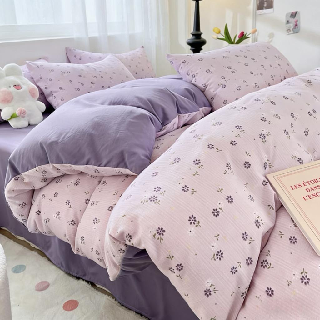4 in 1 Full Garterize Bedding Set Fitted Bed Sheet Comforter Cover Pillowcase Single Double Queen HomeDecor