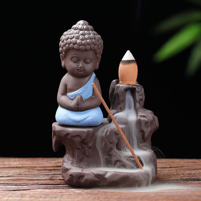 Purple Clay Monk Backflow Incense Burner: High Mountain Waterfall Design for Home or Office Decor