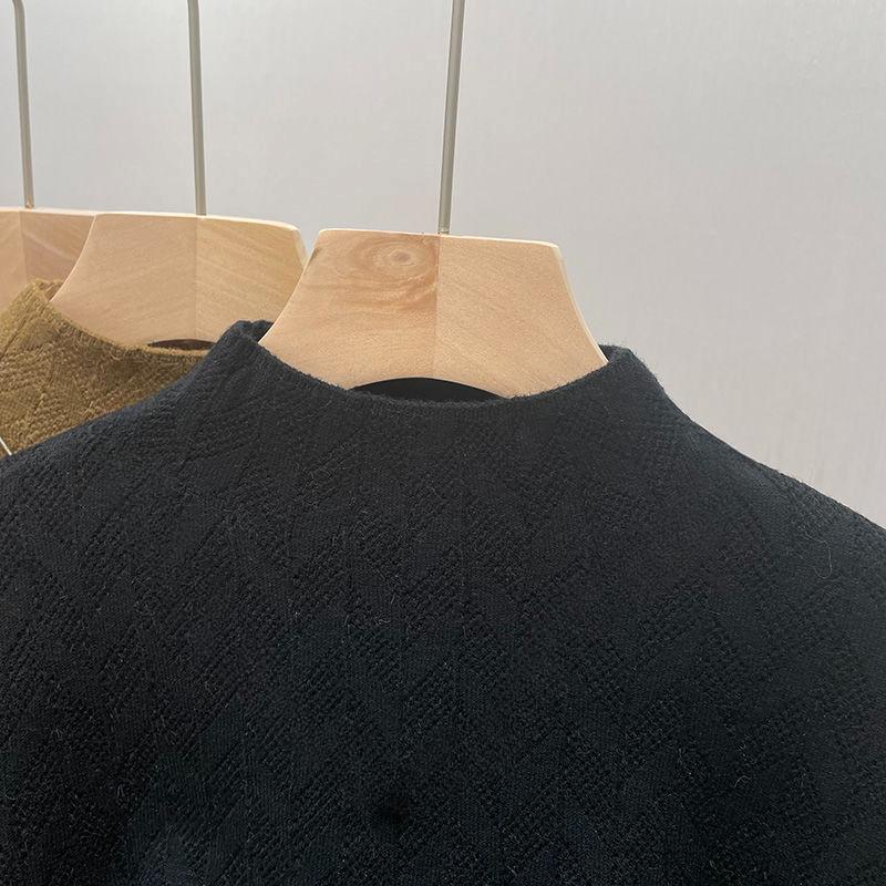 Dámský podzimní zimní nový módní kašmírový spodní svetr Teplý silný sametový pohodlný svetr s kulatým výstřihem