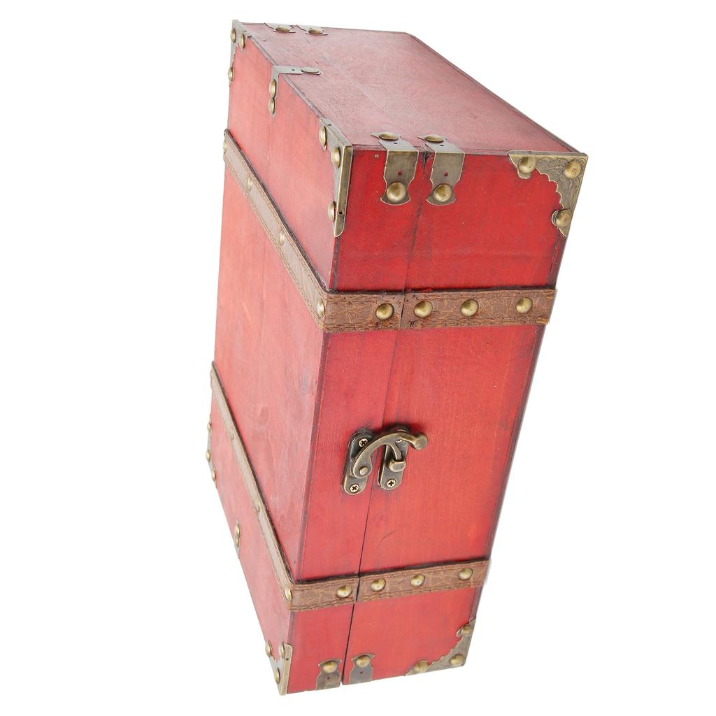 Rectangle Treasure Chest Vintage Large Capacity Reinforced Corners Wood Treasure Box for Postcards