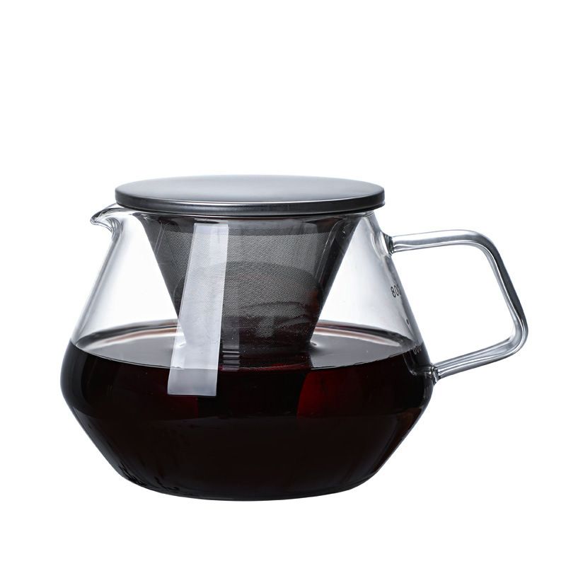 High-temperature resistant glass coffee pot, hand-brewed with scale, sharing pot, thickened heat-resistant filter