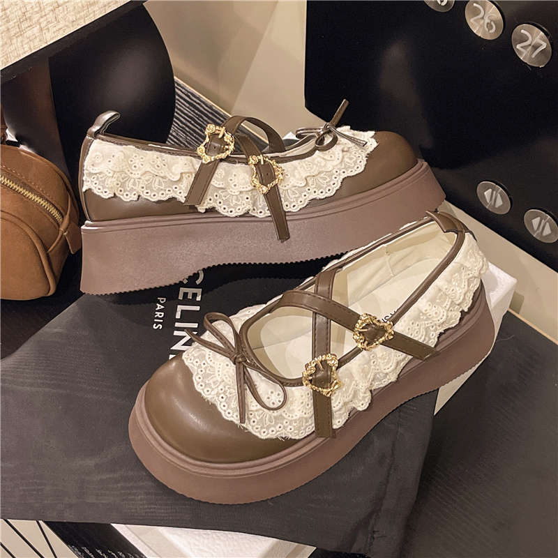 Bow Versatile Skirt Mary Jane Single Shoes Women's Spring 2025 New Lolita Lace Platform Small Leather Shoes