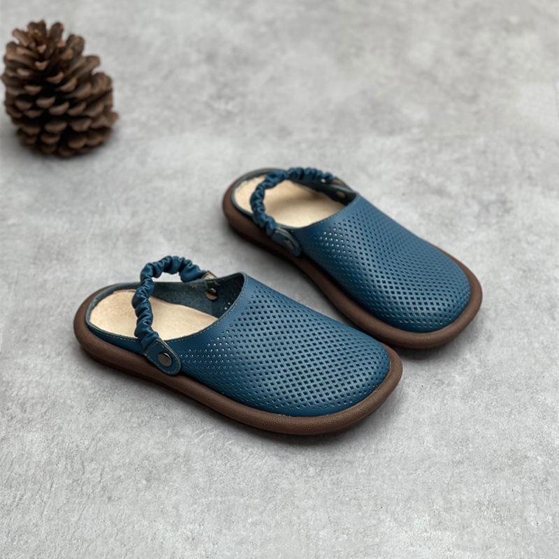 

Жіночі тапочки із натуральної шкіри із закритим носком, літо 2024, м яка підошва, плоский каблук, повсякденне взуття у двох стилях. 40 синій