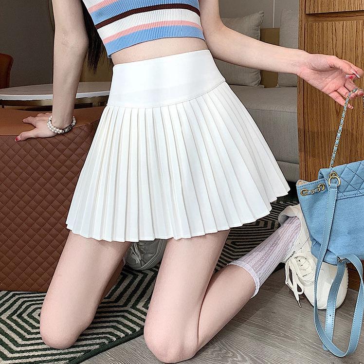 Women's Summer 2025 Pleated Short A-Line Skirt - High Waist, Hip-Covering, Slimming, Petite, Puffy Midi Design