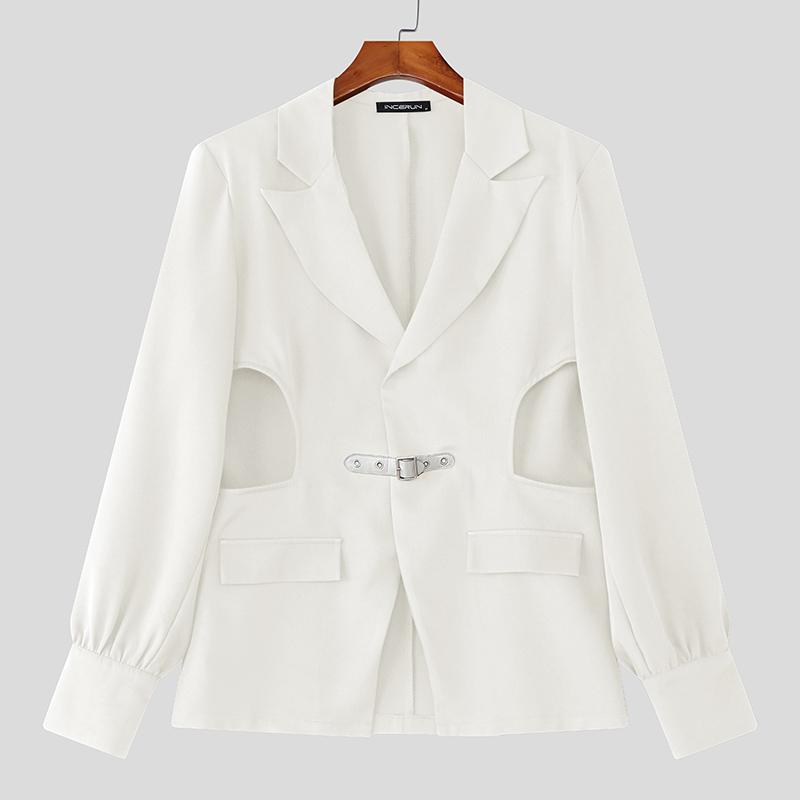 

INCERUN Мужской тонкий блейзер с вырезами и длинными рукавами для вечеринок, без подплечников 5XL белый