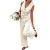 Light Color Stripe Sleeveless Vest and Wide Leg Pants Two Piece Set