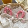 Korean Ditsy Floral Plaid Bunny Ear Hair Tie Headband for Kids - Sweet, Cute High Top Bun Accessory