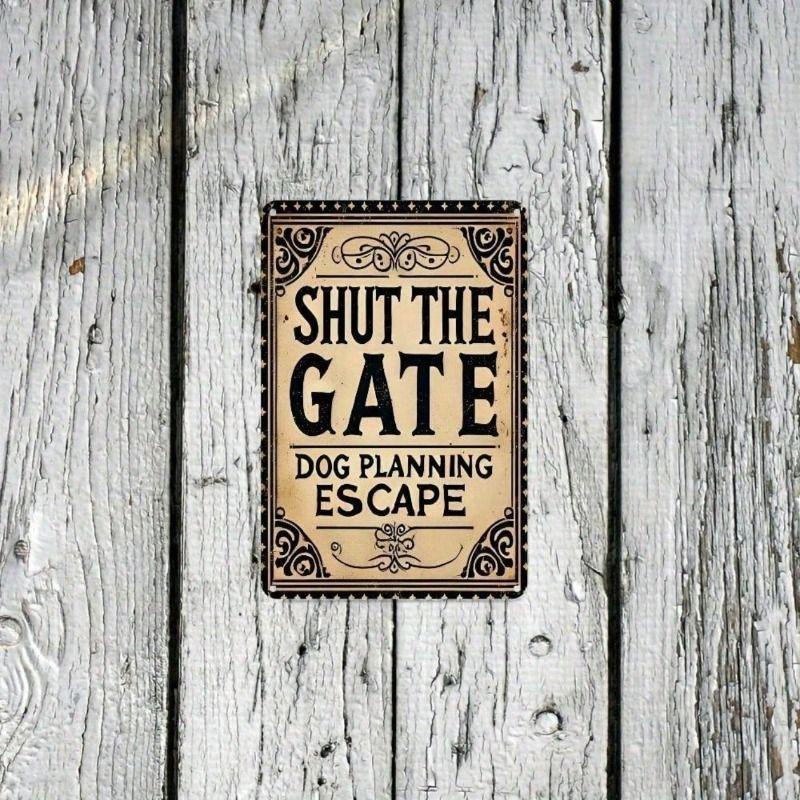 Vintage Metal Sign Dog Close Gate 8x12 Inch Wall Decor for Home Bar