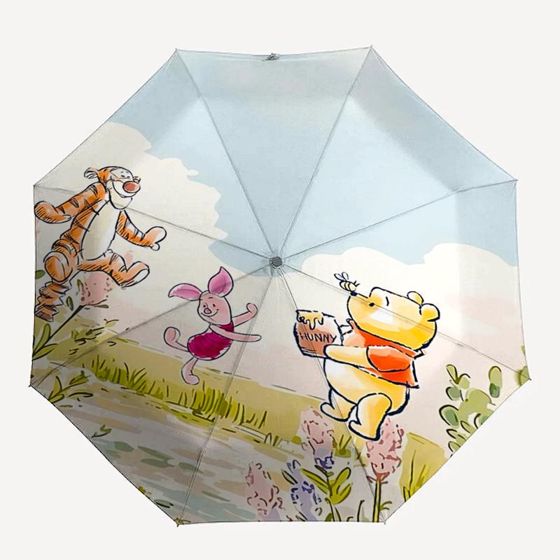 Hundred Acre Wood, Winnie-the-Pooh Themed Automatic Opening and Closing Umbrella, Brightly Colored 8-rib Portable Umbrella, Suitable for Men and Women