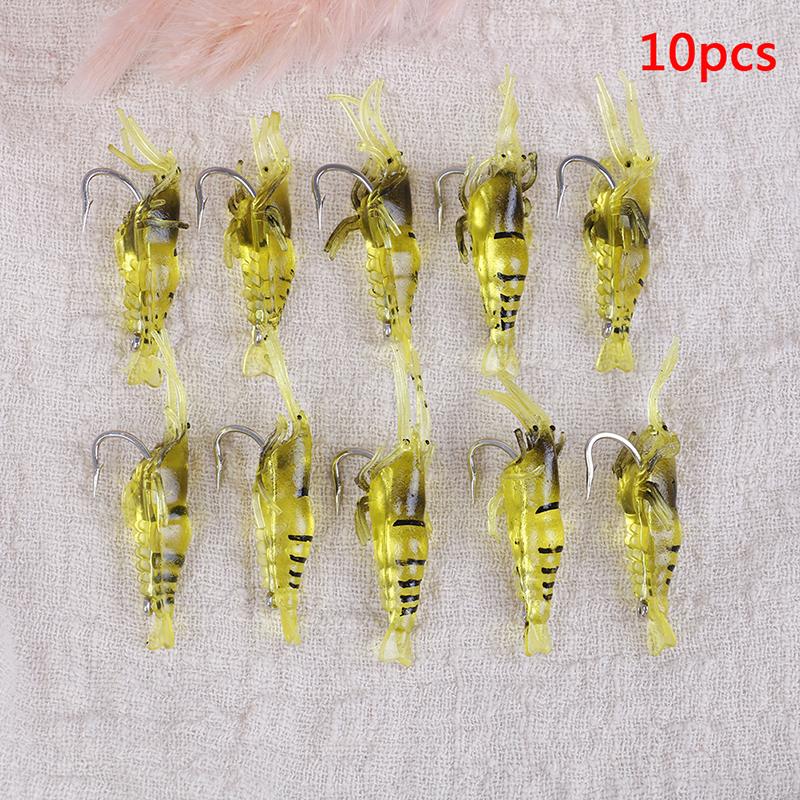 

Lot 10Pcs Shrimp Simulation Soft Prawn Lure Bait Hook Tackle Bass Fishing Lures one size