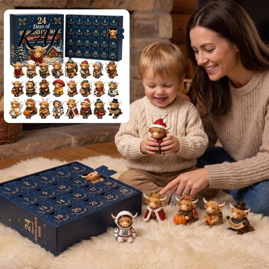 Christmas Tree Hanging Ornaments 24 Days 3D Highland Cow Advent Calendar 2026, Cute Farm Cattle Seasonal Home Decor Items Countdown Calendar,