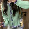Korean Style Gentle Style Color Block Long Sleeve Knitted Sweater Women's Autumn Sweet Cardigan Top