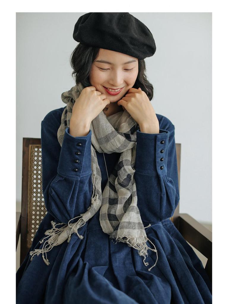 Autumn 2021 Japanese-Korean Corduroy Literary Dress - Women's Long-Sleeve Midi Skirt