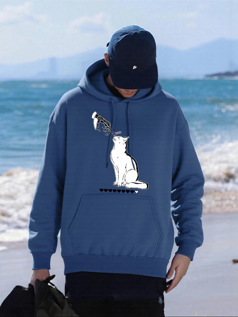 Boop Heart Cat Printing Hoodies Mens Oversized Comfortable Male Pullover All-Match Casual Hoody Pocket Fleece Streetwear