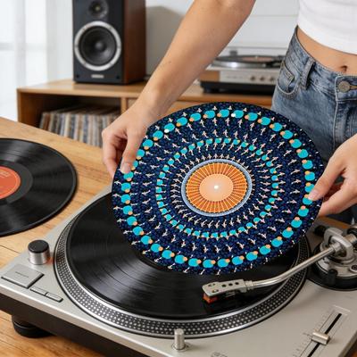12inch Record Mat Anti-Slip Felt Visual Effect Pad Optical Illusion Record Turntable Slipmat for Dj Music Lovers Turntable Mat