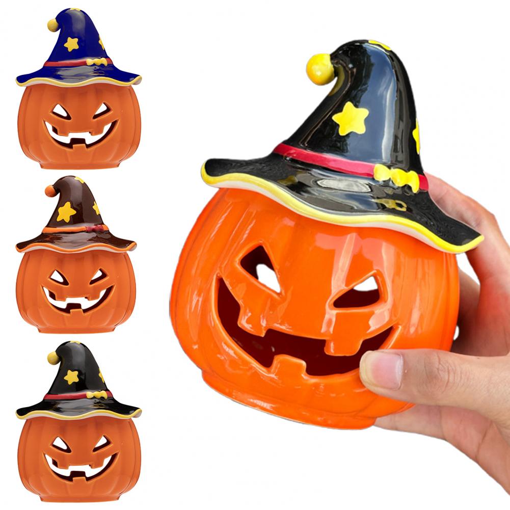 Decorazione Zucca Festiva Portacandele Zucca di Halloween Zucca di Ceramica Spettrale di Halloween Portacandele a Lumino Teschio Vintage per la Casa