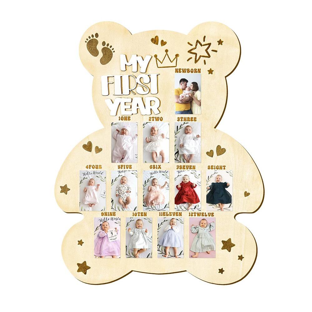 Bear/Egg/Door Shape Baby Milestone-Photo Frame Wood Board Photo Banner  Mothers Day Celebrations