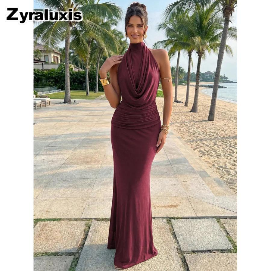 French Ruffled Suspender Dress - Sleeveless Bodycon Fishtail Long Gown with Ruffles, Slimming Evening Party Wedding Formal Dresses