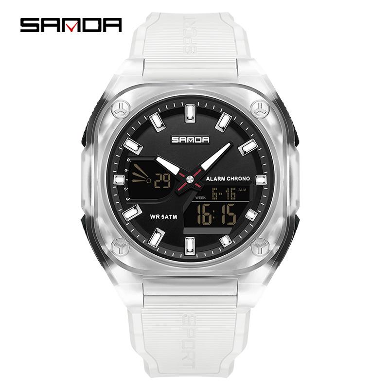 Orologio Cronometro Sportivo Sanda per Nuovi Studenti: Sincronizzato a Due Lancette, Ora Mondiale, Impermeabile 50M, Orologio Elettronico