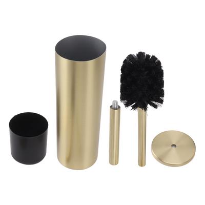 Household Toilet Brush Kit Bathroom Stainless Steel Golden Toilet Brush with Brush Holder Cylinder