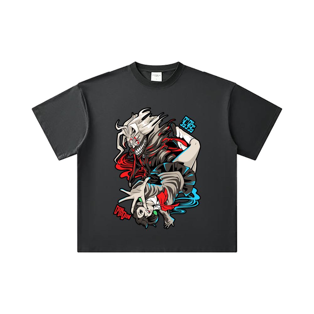 260 GSM Doppelgarn 32er Zählung 100% Baumwolle Dandadan V38 Okarun Momo Druck Unisex Schweres Baumwoll-T-Shirt