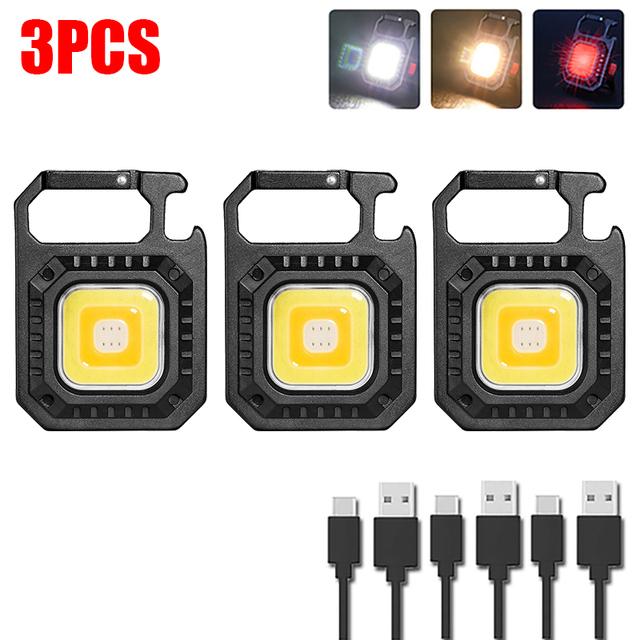 1/3/5PCS LED Flashlight Work Light Portable COB Pocket Flashlight Keychains USB Rechargeable Outdoor Camping Lamp with Corkscrew