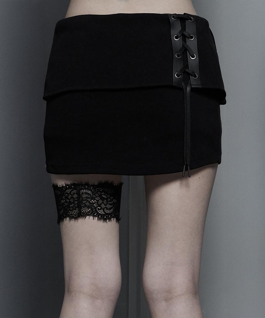 Etosome Lace-Up Mini Skirt Pants (Black)