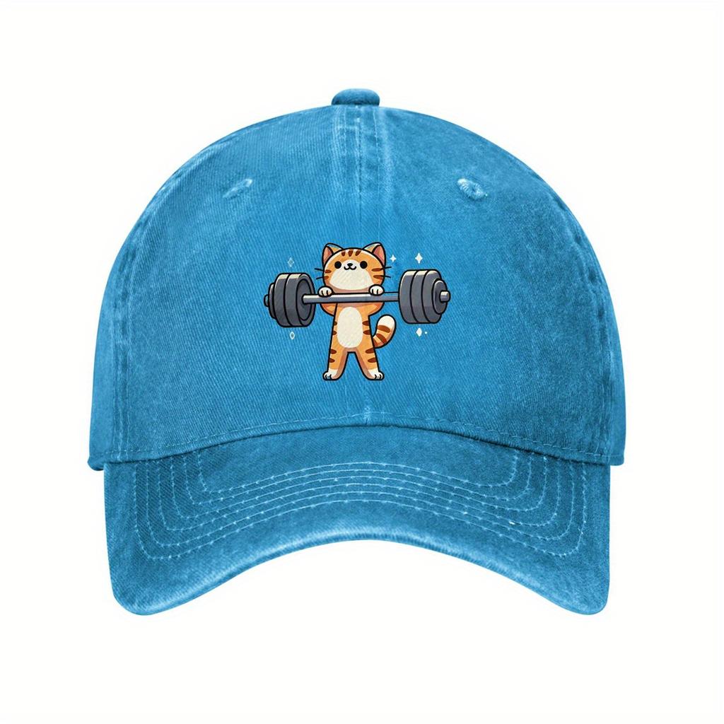 Süße Katze hebt Hantel Baseballkappe Cartoon Fitnessstudio Fitness Papa Hut Verstellbar Baumwolle Lässige Kappe