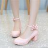 Girls Leather Shoes High Heel Shoes Sweet Bowknot Bridal Wedding Shoes Women High Heels Princess Dress Party Shoes Size 30-43