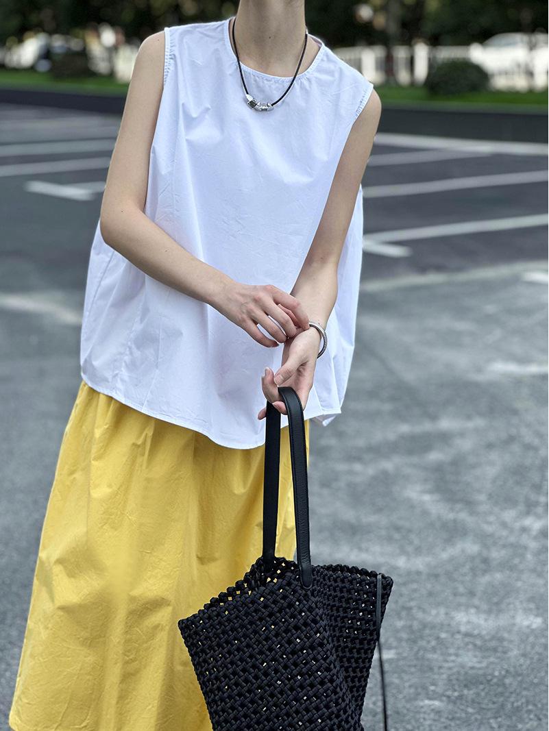 

Лето 2024 Женский однотонный топ без рукавов с круглым вырезом - Оранжевый Zhi 1604 Large белый