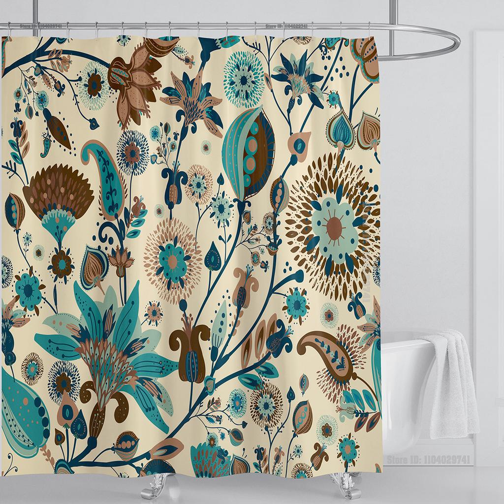 Boho Luxury Floral modern Shower Curtain flower printing Waterproof Polyester Bathroom Curtain with Hooks Bathtub Screen
