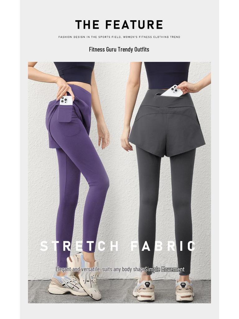 Women's High-Waisted Quick-Dry Two-Piece Yoga Pants: Anti-Exposure, Stretchy & Outdoor-Friendly Fitness Leggings