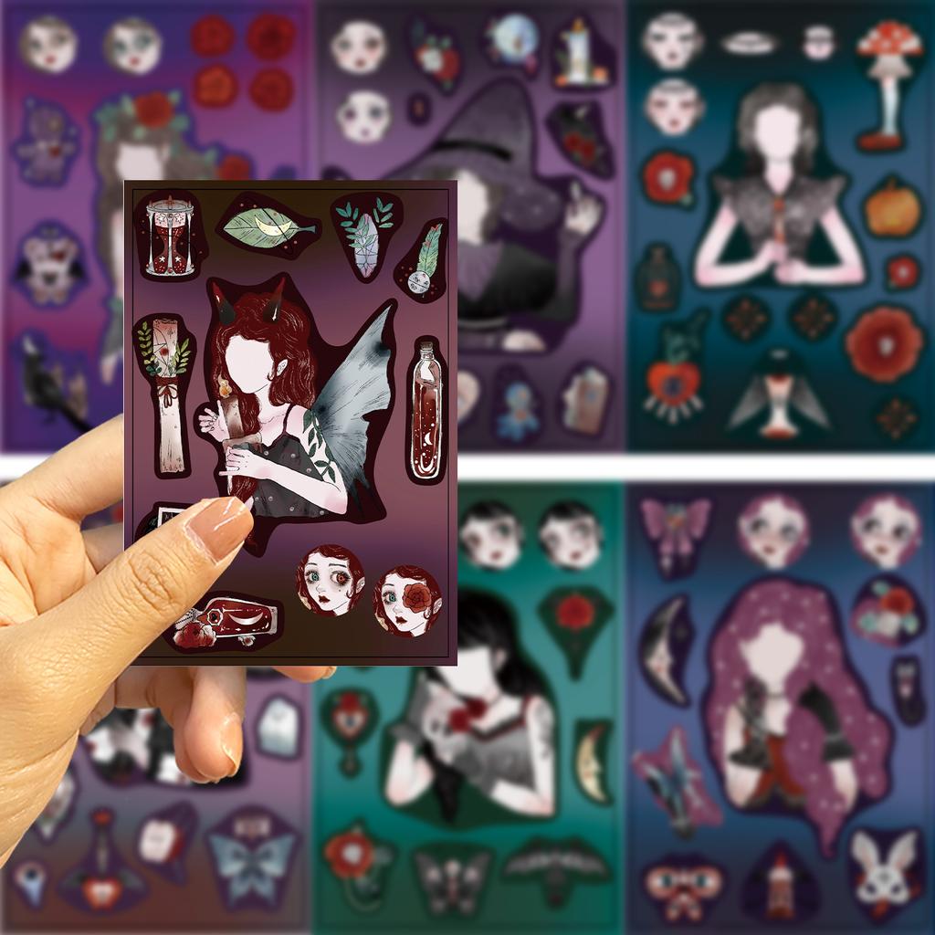 8 Cartoon Gothic Girl Face Change Stickers Waterproof Diary Hand Account Stickers Gu Card Stickers DIY Decoration Stickers Stickers