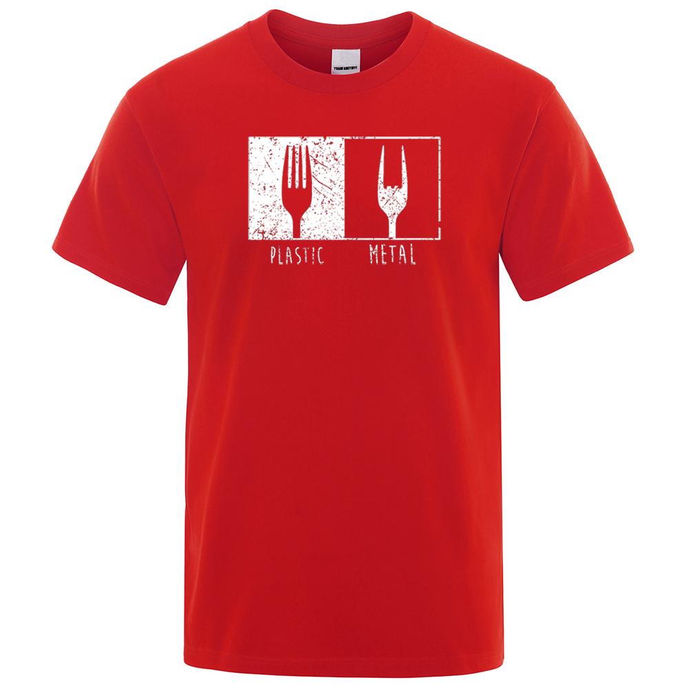 Everyday Objects Pattern Metal Plastic Fork T Shirt Cotton Short Sleeve Men T Shirts Punk Hip Hop T-Shirts Vintage Streetwear