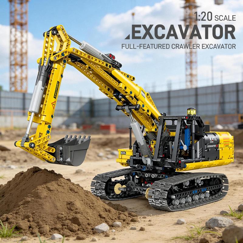 JIE STAR 57023 Crawler Excavator Engineering Electric Model DIY Educational Building Block Toy 1264pcs