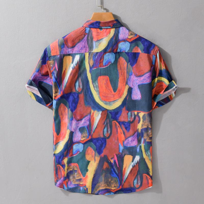 Men's Trendy Design Print Short Sleeve Beach Shirt - Comfortable, Breathable, Youth Casual Style