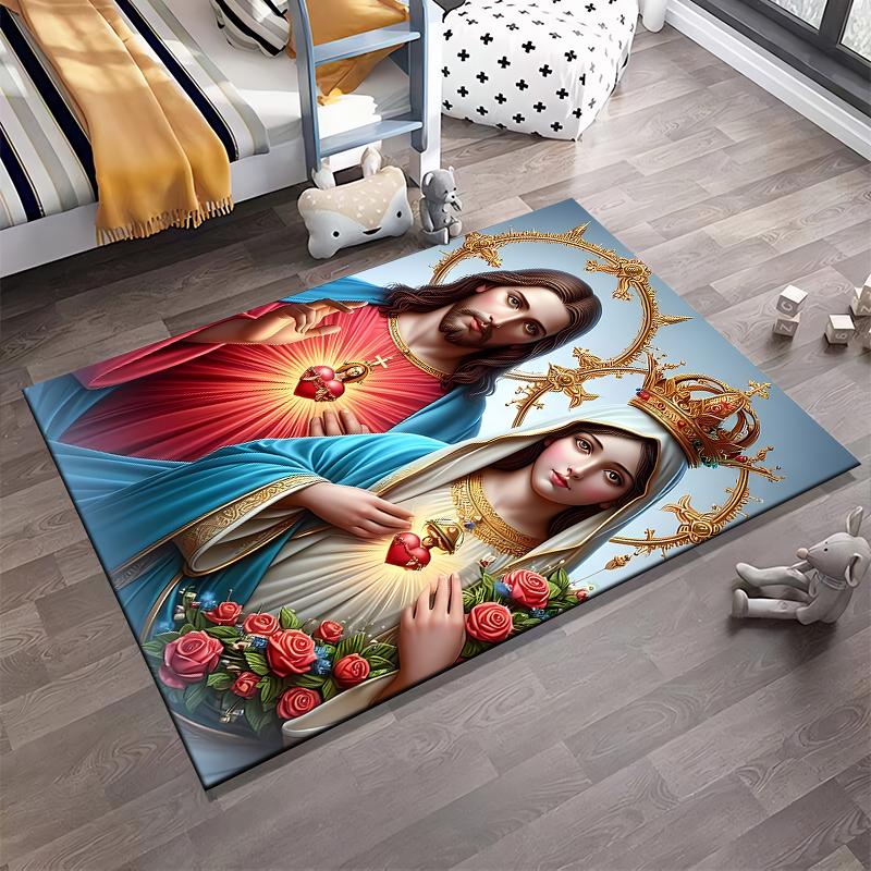 Jesus and Mary Sacred Heart Icon Rug Design Non-slip Rug Suitable for Living Room and Bedroom Sofas