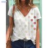 2025 dámské tričko s výstřihem do V, retro potisk s puntíky, módní dámské volnočasové tričko s krátkým rukávem, top pro ženy na léto