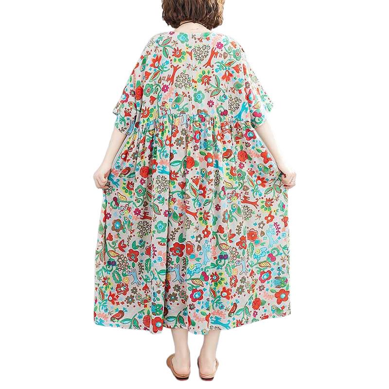 Summer Printed Short Sleeved Round Neck Dress for Women