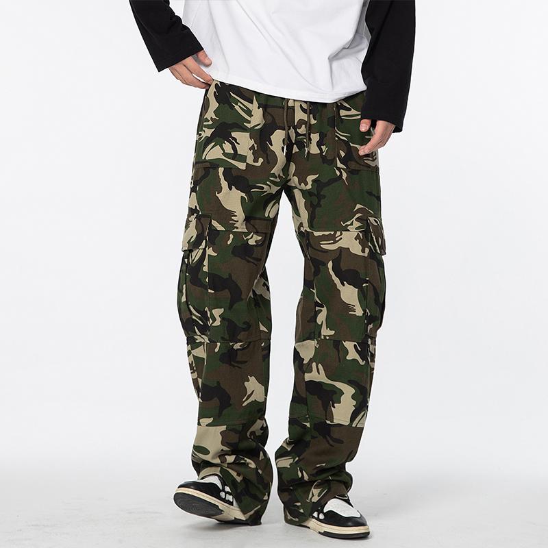 2024 Trendy Cargo Pants Men Joggers Pants Slim 100% Cotton Camouflage Drawstring Streetwear Casual Men Trousers