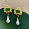 Classic Middle Women Girls Enamel Flower Earrings Ear Clip Vintage Elegant Lady High-end Party Banquet Accessories Jewelry